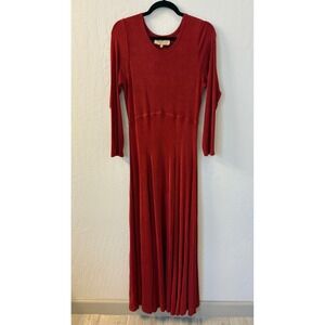 Vintage Double D Ranch Wear Red Maxi Dress Long Sleeve Acetate Spandex Sz M‎
